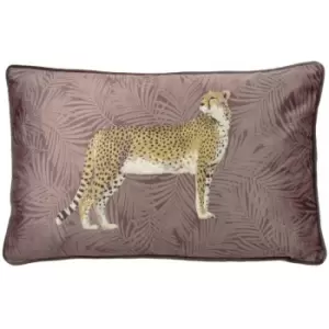 Paoletti - Cheetah Forest Faux Velvet Piped Cushion Cover, Blush, 30 x 50 Cm