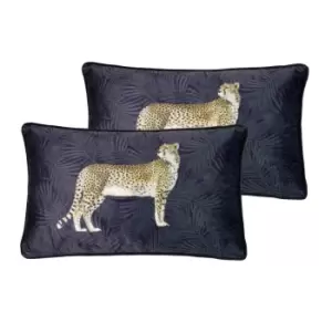 Paoletti Cheetah Forest Twin Pack Polyester Filled Cushions Navy