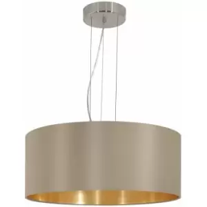 Pendant Light Colour Satin Nickel Steel Shade Taupe Gold Fabric Bulb E27 3x60W