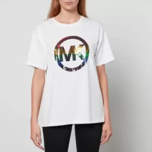 Michael Kors Womens Pride Sequin Rainbow Bf T-Shirt - White - M