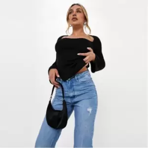 Missguided Rib Asymmetric Hem Top - Black