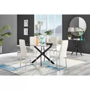 Furniture Box Novara Black Leg 120Cm Round Glass Dining Table and 4 Cream Velvet Milan Chairs