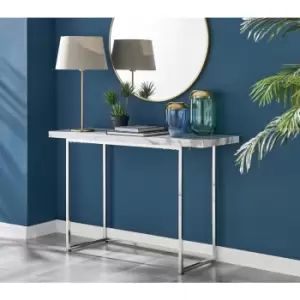 Furniturebox UK - Furniturebox Kylo Rectangular White Marble Effect and Silver Chrome Console Table with Metal u Shape Legs Modern Living Room