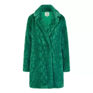 Yumi Green Snakeskin Print Faux Fur Coat - Green