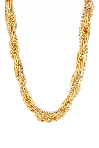 Gold Crystal Interlinked Chain Twist Necklace