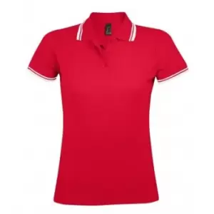 SOLS Womens/Ladies Pasadena Tipped Short Sleeve Pique Polo Shirt (L) (Red/White)