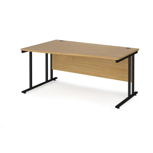 Maestro 25 Wave Desk Black Frame and Oak Table Top - Left Hand - 1600mm