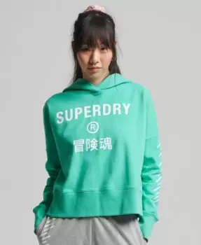 Superdry Womens Code Core Sport Crop Box Hoodie Green / Tropical Green - Size: 14