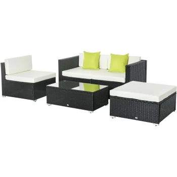 Outsunny - 5PC Rattan Furniture Set Garden Outdoor Sectional Sofa Coffee Table Combo Patio Furniture Metal Frame w/ Cushion Pillows Black