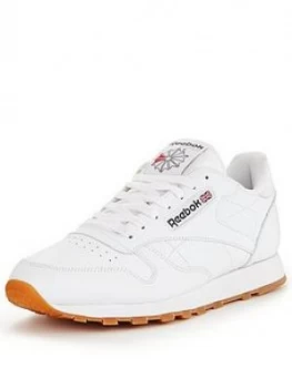 Reebok Classic Leather Mens Trainers, White/Gum, Size 10, Women