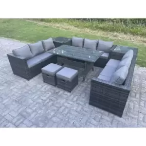 Fimous 9 Seater Outdoor Dark Grey Rattan Lounge Complete Sofa Set with 2 Side Tables and 2 Stools