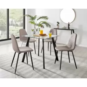 Furniturebox UK - Furniturebox Seattle Glass and Black Metal Leg Square Dining Modern Industrial Dining Table & 4 Cappuccino Corona Faux Leather