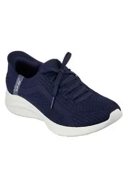 Skechers Ultra Flex 3.0 Tonal Stretch Knit Fixed Laced Slip-ins - Navy Knit/mint Trim, Navy, Size 6, Women