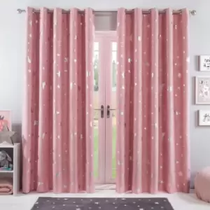 Dreamscene Star Blackout Curtains Pair Eyelet Ready Made Kids Pink - 66" X 90"