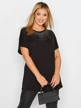 Yours Grown On Sleeve Tee Stud Detail Black, Size 26-28, Women