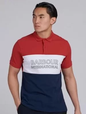 Barbour International Bold Logo Panel Polo Shirt, Red, Size L, Men