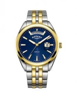 Rotary Rotary Henley Blue And Gold Detail Daydate Dial Two Tone Stainless Steel Bracelet Mens Watch