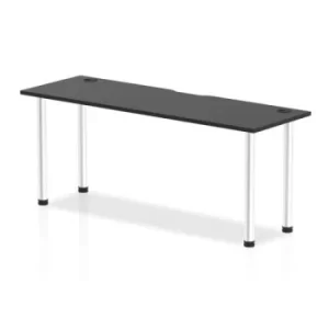 Impulse Black Series 1800 x 600mm Straight Table Black Top with Cable Ports Aluminium Leg