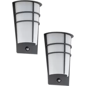 2 PACK IP44 Outdoor Wall Light & PIR Sensor Anthracite Steel 2.5W LED