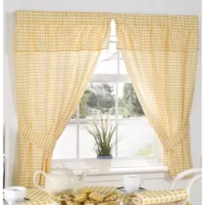 Molly Gingham Chequer Pattern Ready Made Curtains With Valance Top (46 x 48 (117cm x 122cm)) (Lemon)