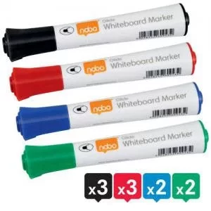 Nobo Glide Whiteboard Pens Bullet Tip 10 Pack Assorted