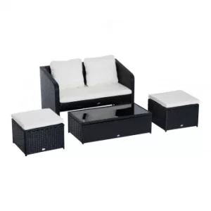 Outsunny 4 Piece Rattan Sofa Set Furniture, Galvanized Steel-Black