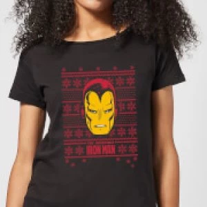 Marvel Iron Man Face Womens Christmas T-Shirt - Black - 3XL - Black