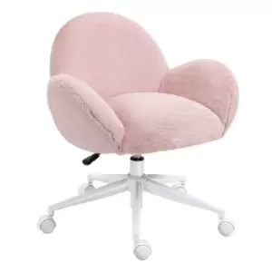 Homcom Fluffy Leisure Chair Office Chair With High Back Armrest Wheels Pink