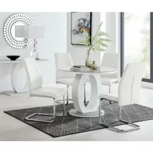 Furniturebox UK - Giovani Grey White High Gloss And Glass 100cm Round Dining Table And 4 White Lorenzo Chairs Set - White