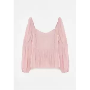 Missguided Plus Size Dobby Puff Sleeve Peplum Top - Pink