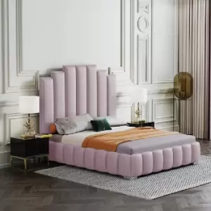 Leisa Upholstered Beds - Plush Velvet, Double Size Frame, Pink - Pink