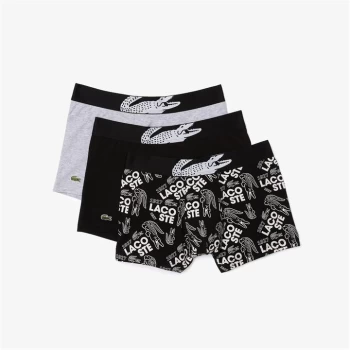 Lacoste 3 Pack All Over Print Trunks - Black