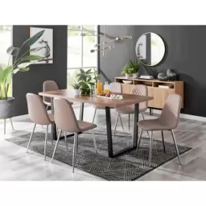 Furniture Box Kylo Brown Wood Effect Dining Table and 6 Cappuccino Corona Silver Chairs