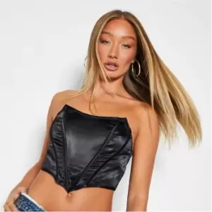 I Saw It First Crop Satin Corset Top - Black