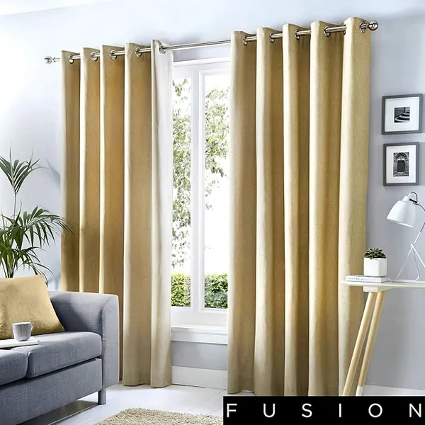 Fusion Sorbonne 100% Cotton Eyelet Lined Curtains, Natural, 66 x 90" - Fusion SNENL66906LUU