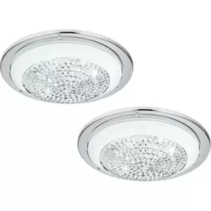 2 PACK Wall Flush Ceiling Light Chrome Shade White Clear Glass Crystals LED 11W