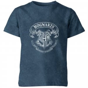 Harry Potter Hogwarts Crest Kids T-Shirt - Navy Acid Wash - 9-10 Years - Navy Acid Wash