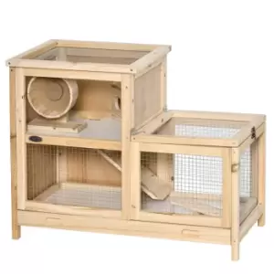 Pawhut Two-tier Wooden Hamster Cage w/ Sliding Tray and Exercise Wheel