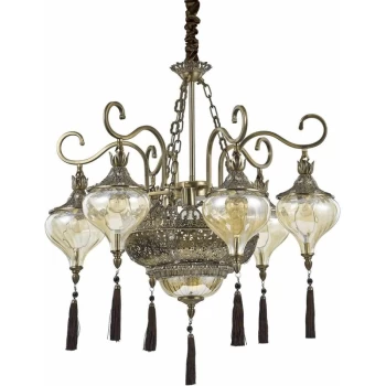 Ideal Lux Lighting - Ideal Lux Harem - 9 Light Multi Arm Chandelier Amber, Antique Brass Finish, E27