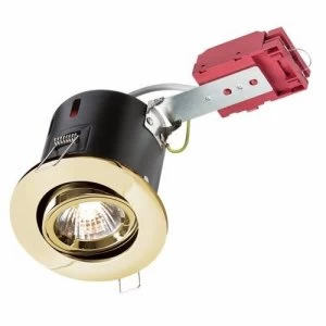 KnightsBridge GU10 50W 230V LED Compatible IC Fire Rated Tilting Downlight - Brass