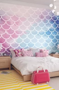 Watercolour Mermaid Scales Wall Mural