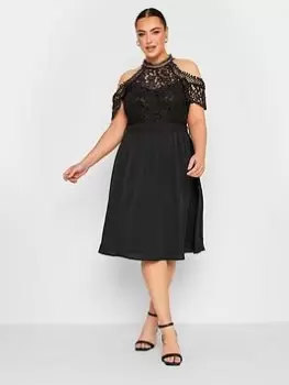 Yours Lace Cold Shoulder Dress, Black, Size 14, Women