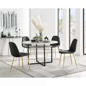 Furniturebox UK - Furniturebox Adley Grey Concrete Effect 120cm Storage Dining Table & 4 Black Corona Faux Leather Dining Chairs with Gold Legs