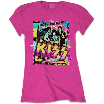 KISS - Party Every Day Womens Small T-Shirt - Pink