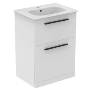 Ideal Standard I.life A 60Cm Matt White Floor Standing Vanity Unit, 64Cm White Vanity Basin And Black Handle Pack