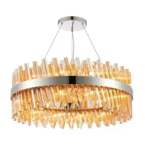 Luminosa Kalih 24 Light G9, Ceiling Pendant Round, Polished Nickel, Amber Item Weight: 23.13kg