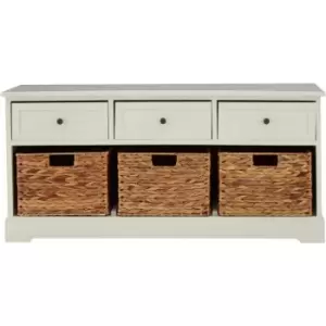 Premier Housewares - Vermont Ivory 3 Drawer 3 Baskets Bench