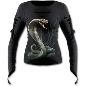 Serpent Tattoo Slashed Goth Glove Womens Large Long Sleeve Top - Black