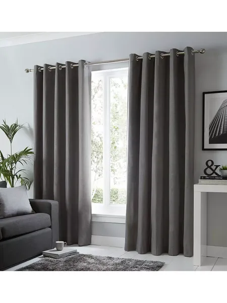 Fusion Sorbonne Lined Eyelet Curtains Charcoal NUW9K Unisex width: 117x137cm(46x54inches),width: 117x183cm(46x72inches),width: 168x137cm(66x54inches),