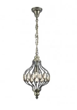 Ceiling Pendant 1 Light E27 Antique Brass, Amber Crystal